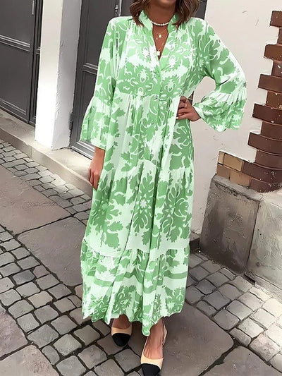 Vestido Maxi con Escote en V y Manga 3/4 Atractivo