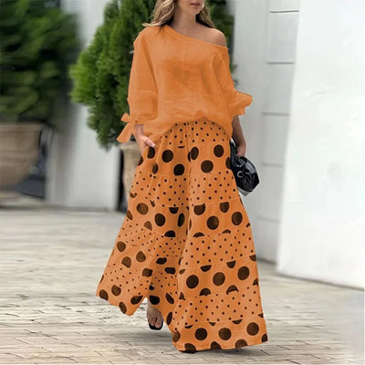 Conjunto Casual de Dos Piezas con Top Off-Shoulder y Culottes para Mujeres