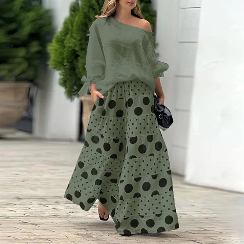 Conjunto Casual de Dos Piezas con Top Off-Shoulder y Culottes para Mujeres