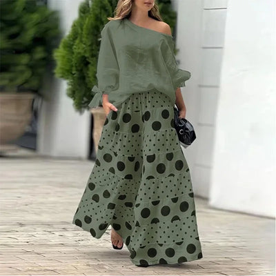 Conjunto Casual de Dos Piezas con Top Off-Shoulder y Culottes para Mujeres