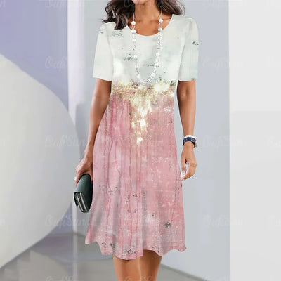 Vestido Midi Gráfico Elegante para Mujeres Tallas Grandes Verano